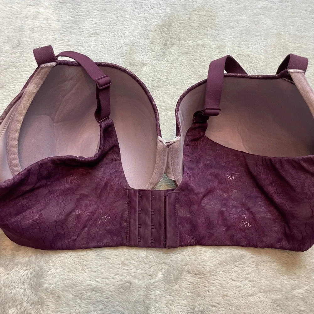 Cacique Side Smoothing Balconette Bra Size 42DDD Purple Lace Underwire Floral